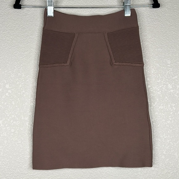 BCBGMaxAzria Brown Ribbed BodyCon Skirt Size XS - Picture 3 of 6